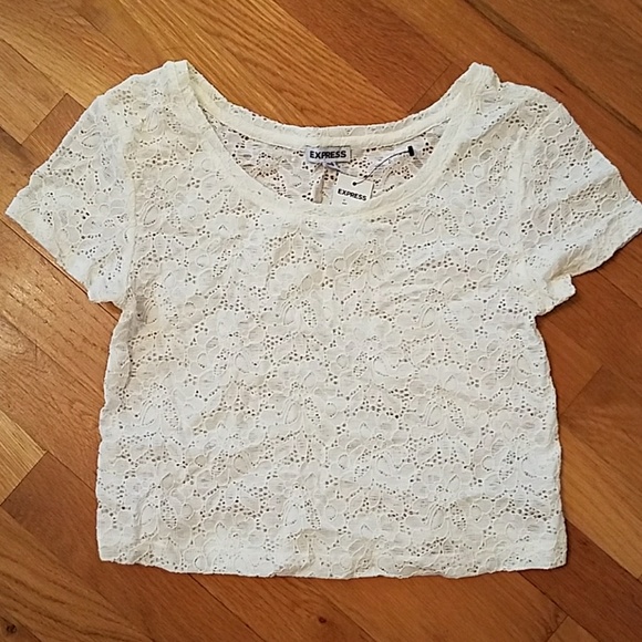 Express Tops - NWT White floral lace crop top